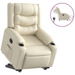 vidaXL Fotoliu rabatabil electric cu ridicare, crem, piele ecologică