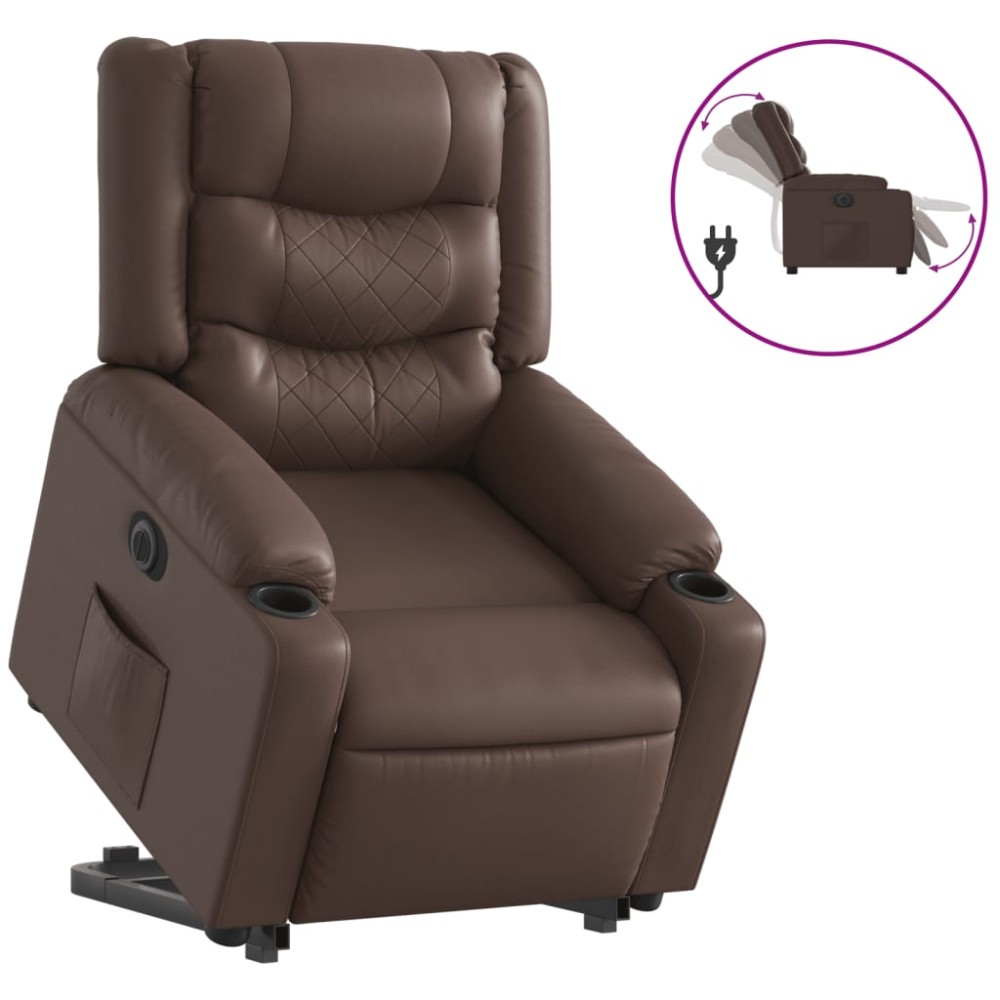 vidaXL Fotoliu rabatabil electric cu ridicare, maro, piele ecologică