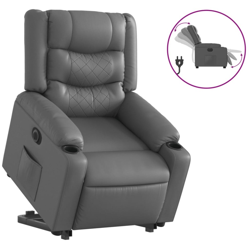 vidaXL Fotoliu rabatabil electric cu ridicare, gri, piele ecologică