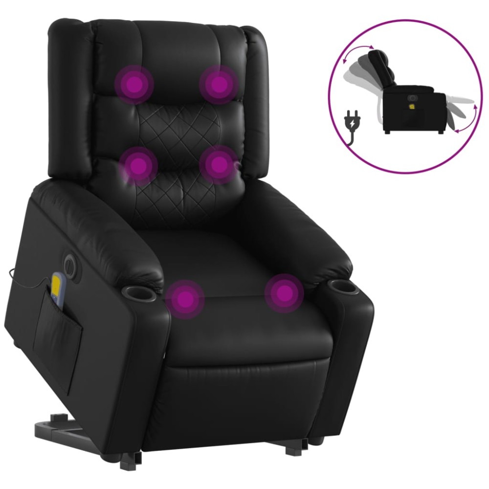 vidaXL Fotoliu electric masaj rabatabil cu ridicare, negru