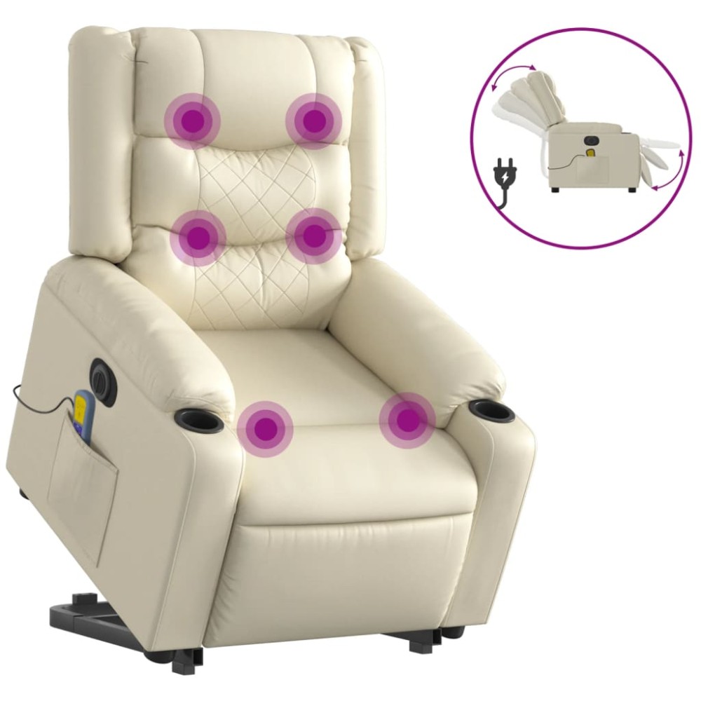 vidaXL Fotoliu electric masaj rabatabil cu ridicare, crem