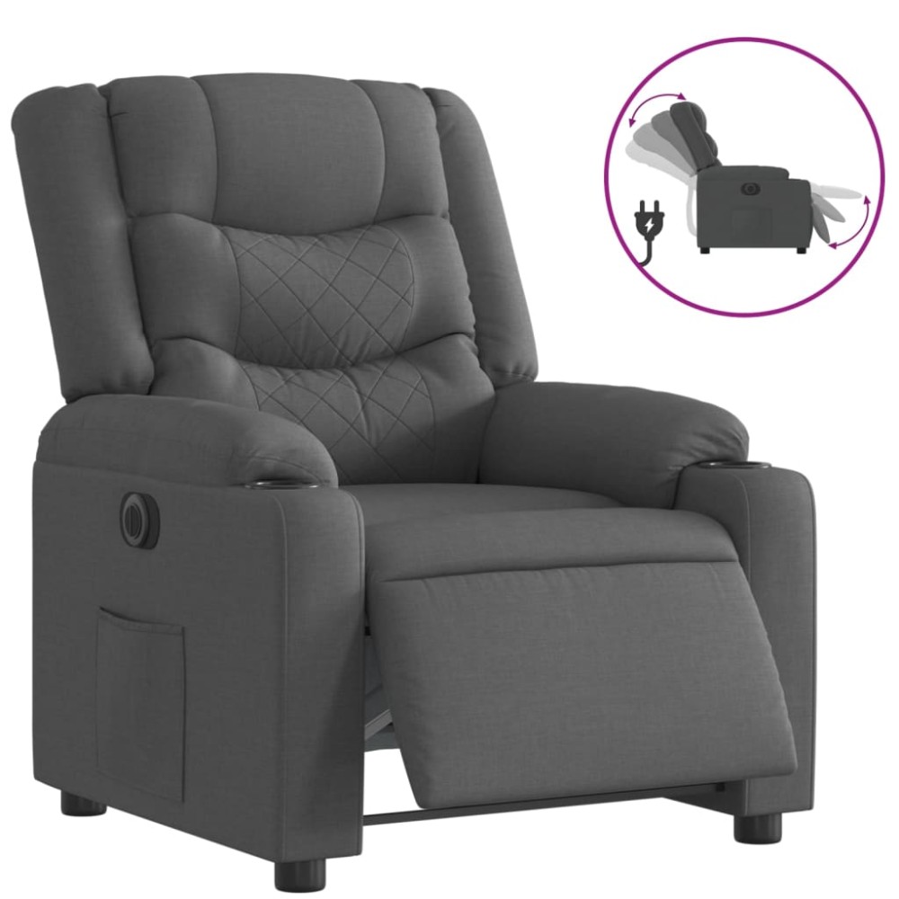 vidaXL Fotoliu rabatabil electric, gri închis, material textil