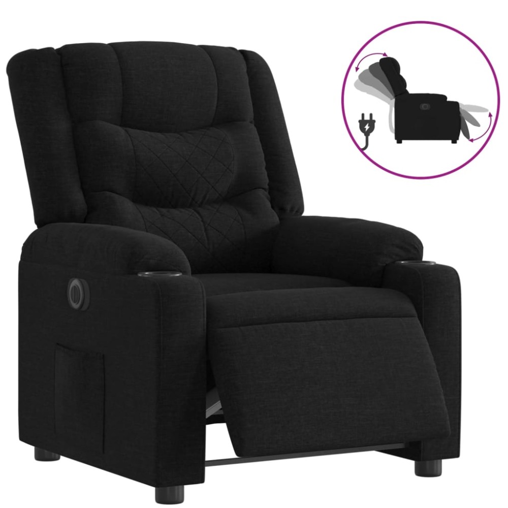 vidaXL Fotoliu rabatabil electric, negru, material textil