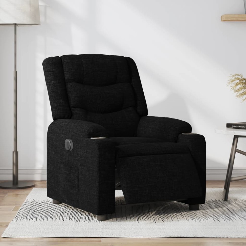 vidaXL Fotoliu rabatabil electric, negru, material textil