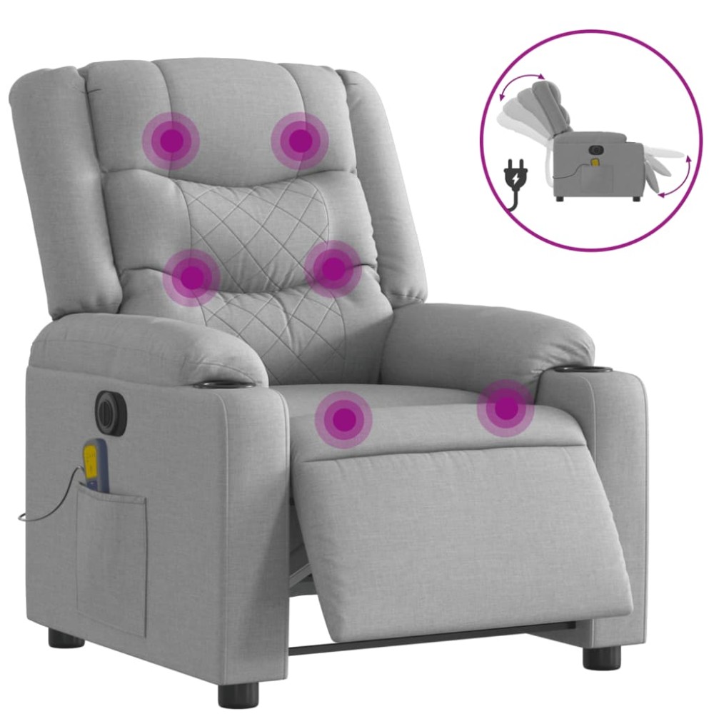 vidaXL Fotoliu electric de masaj rabatabil, gri deschis, microfibră