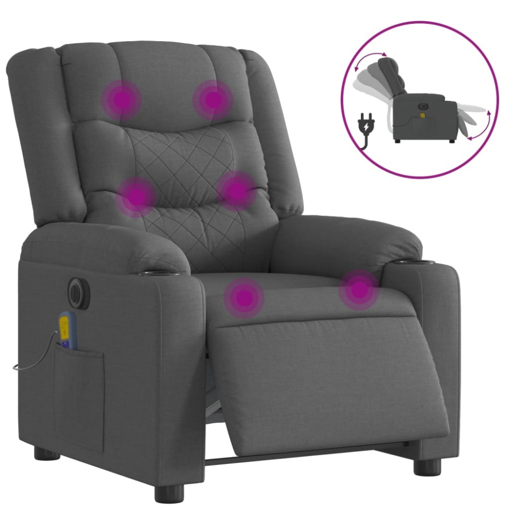 vidaXL Fotoliu electric de masaj rabatabil, gri închis, textil