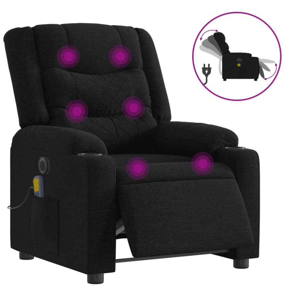 vidaXL Fotoliu electric de masaj rabatabil, negru, textil