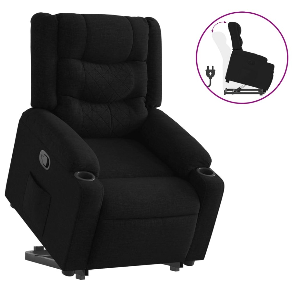 vidaXL Fotoliu rabatabil cu ridicare pe verticală, negru, textil