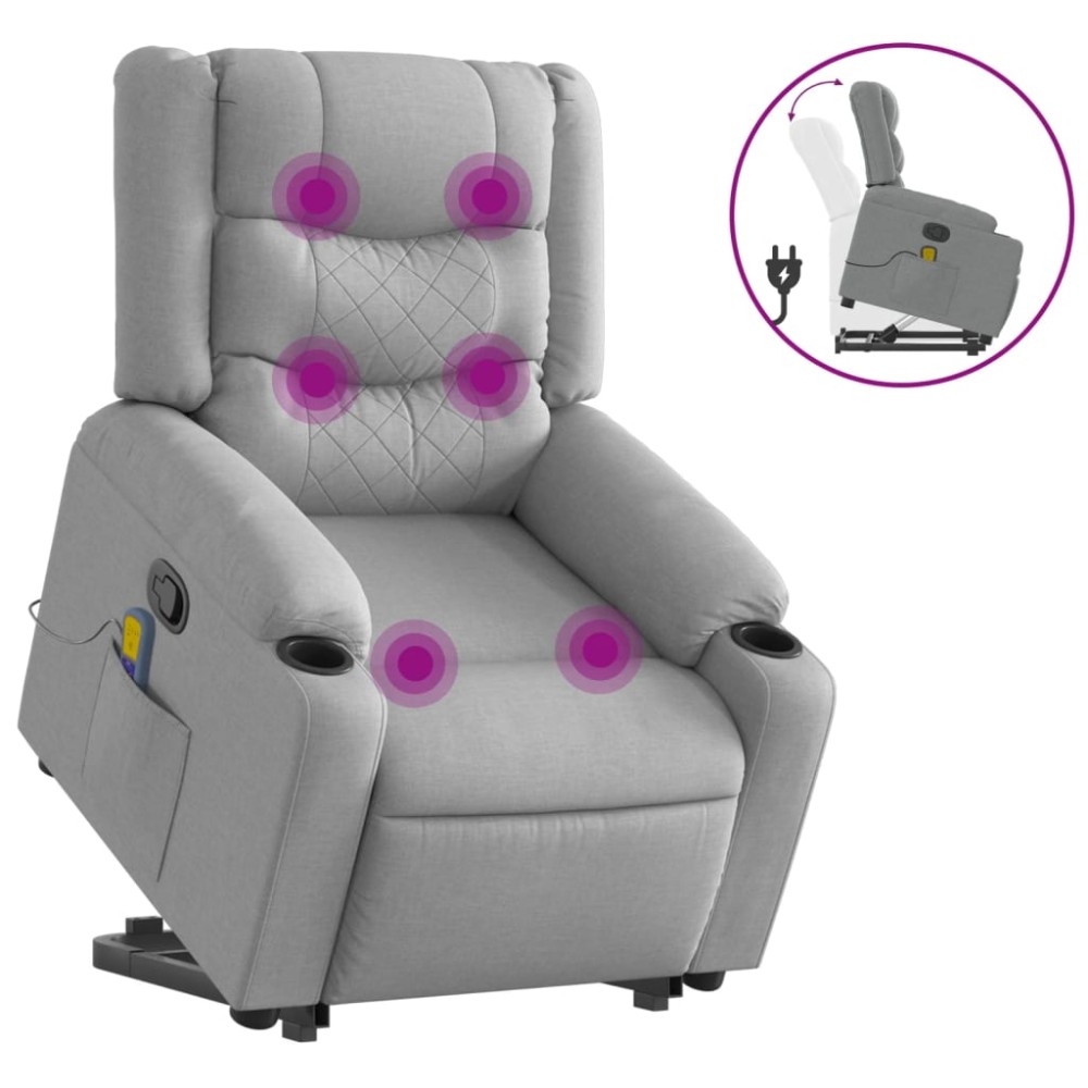 vidaXL Fotoliu de masaj rabatabil cu ridicare, gri deschis, textil