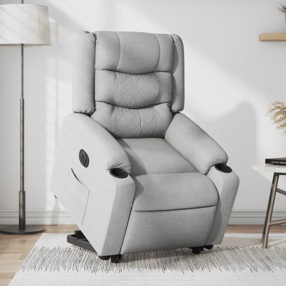 vidaXL Fotoliu electric rabatabil cu ridicare, gri deschis, textil