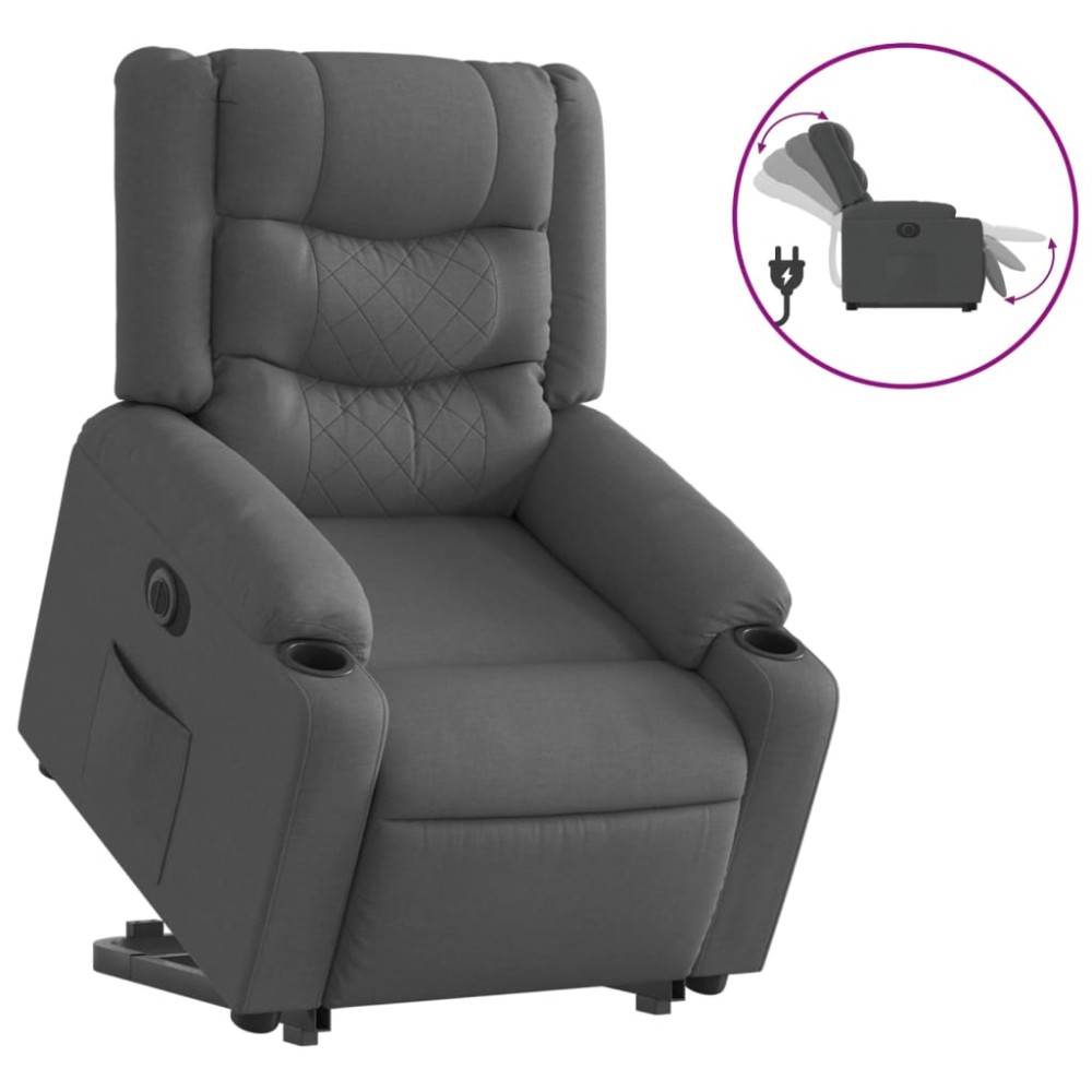 vidaXL Fotoliu electric rabatabil cu ridicare, gri închis, textil