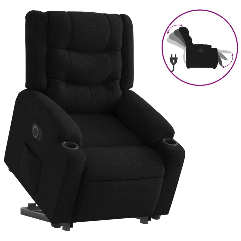 vidaXL Fotoliu electric rabatabil cu ridicare, negru, textil