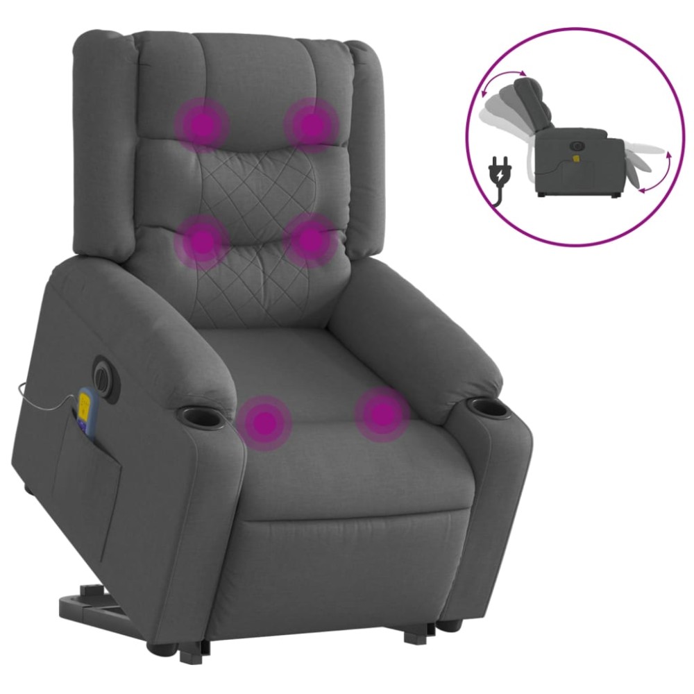 vidaXL Fotoliu electric masaj rabatabil cu ridicare, gri închis textil