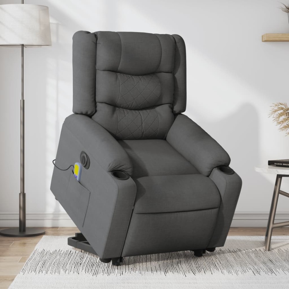 vidaXL Fotoliu electric masaj rabatabil cu ridicare, gri închis textil