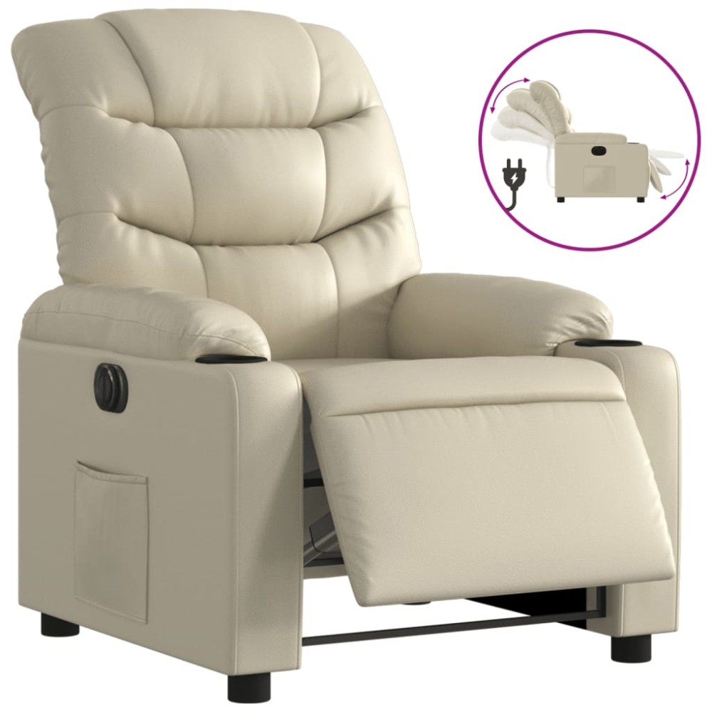 vidaXL Fotoliu rabatabil electric, crem, piele ecologică