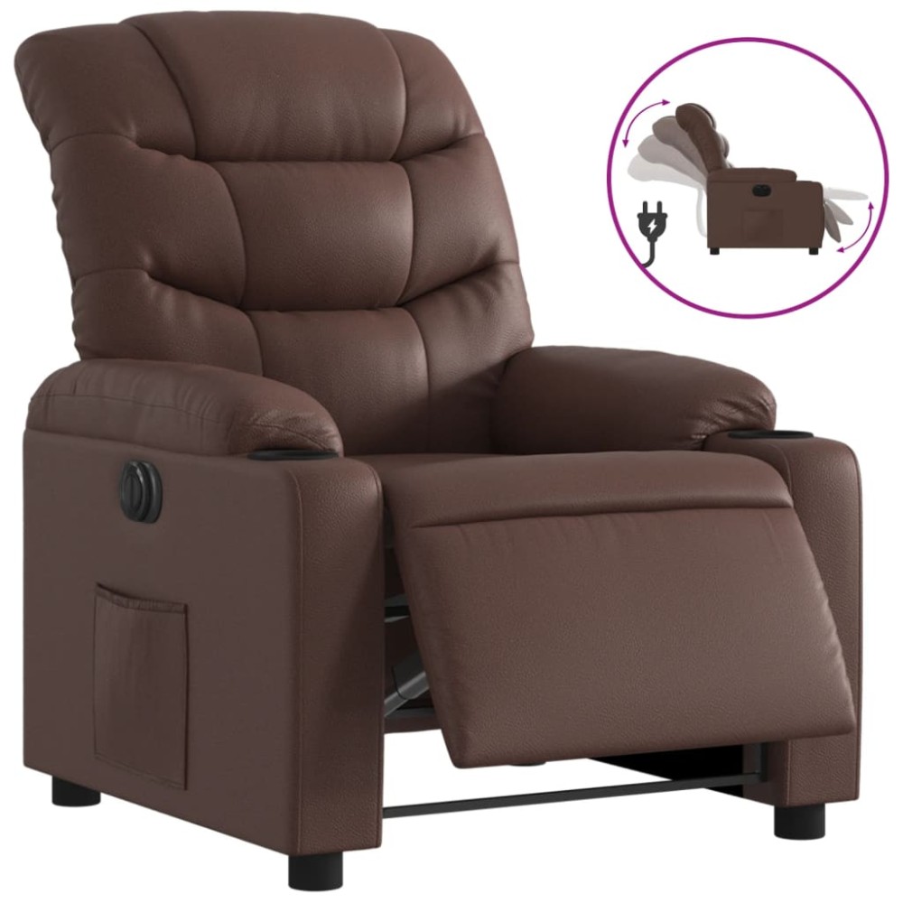 vidaXL Fotoliu rabatabil electric, maro, piele ecologică
