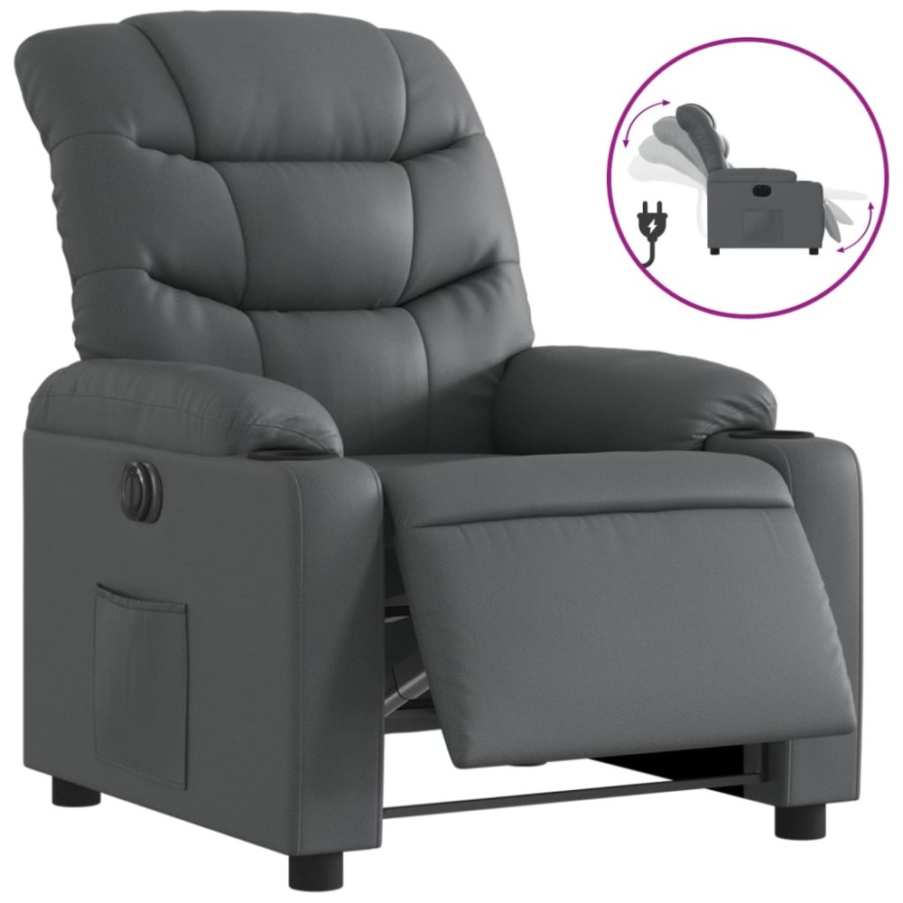 vidaXL Fotoliu rabatabil electric, gri, piele ecologică