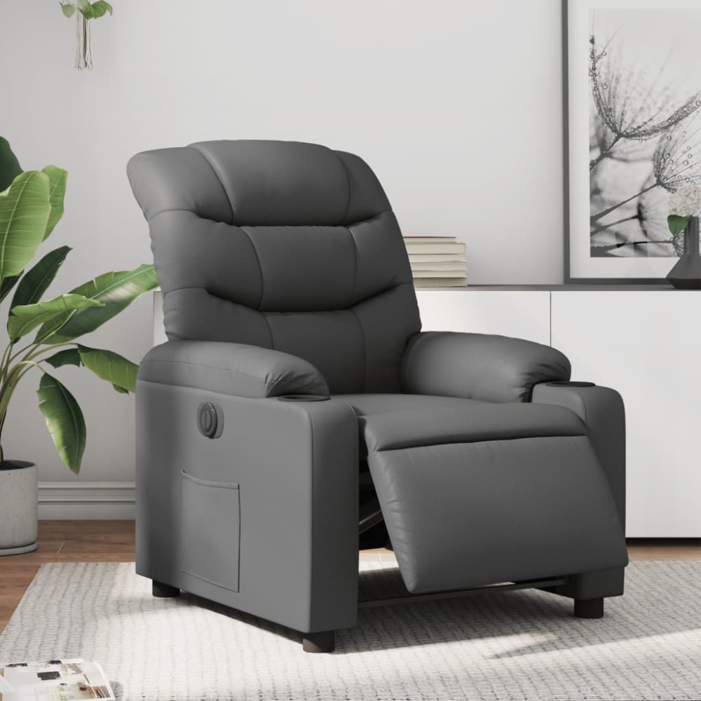 vidaXL Fotoliu rabatabil electric, gri, piele ecologică
