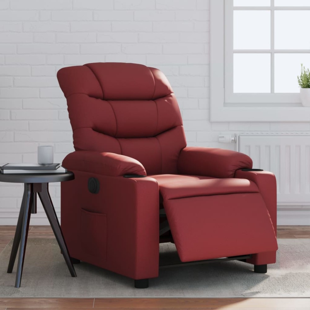 vidaXL Fotoliu rabatabil electric, roșu vin, piele ecologică