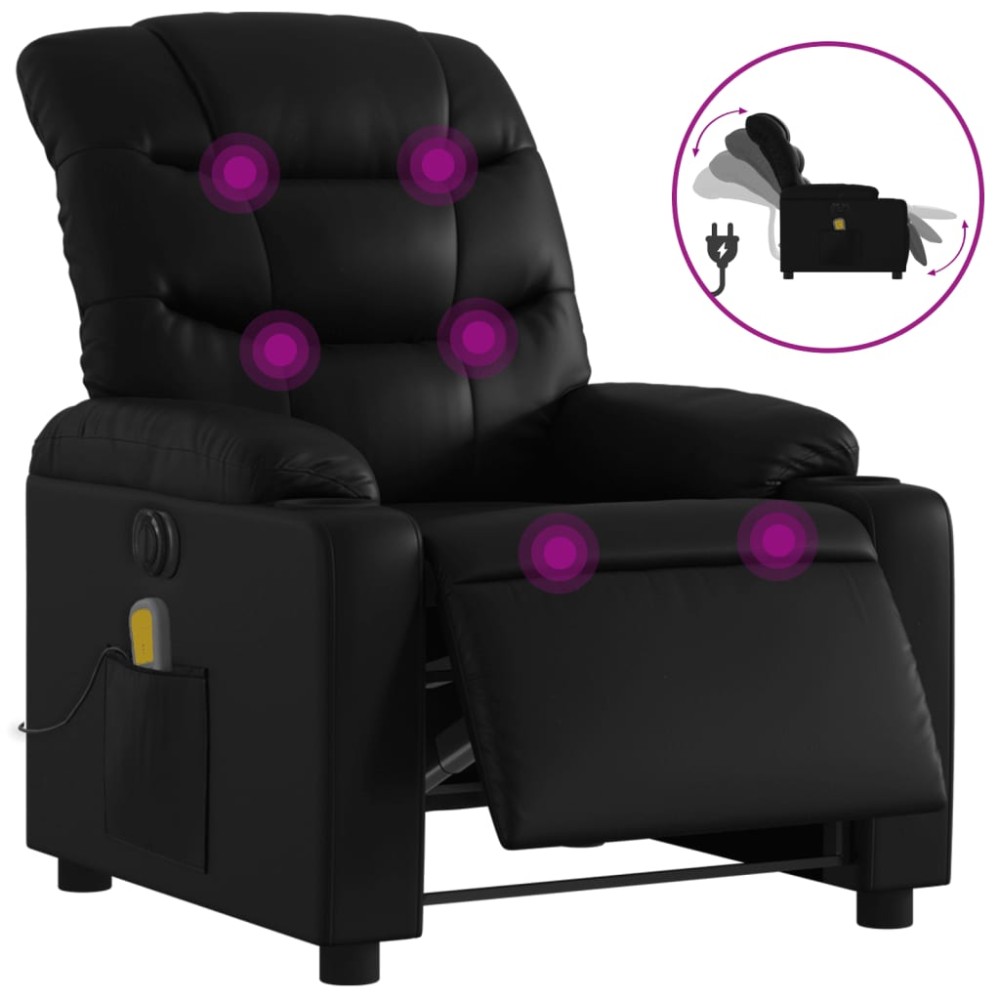 vidaXL Fotoliu electric de masaj rabatabil, negru, piele ecologică