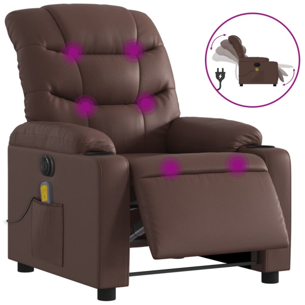 vidaXL Fotoliu electric de masaj rabatabil, maro, piele ecologică
