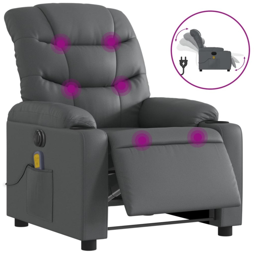 vidaXL Fotoliu de masaj electric rabatabil, gri, piele ecologică