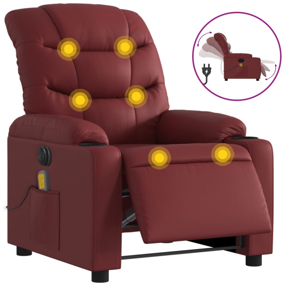vidaXL Fotoliu de masaj electric rabatabil, roșu vin, piele ecologică