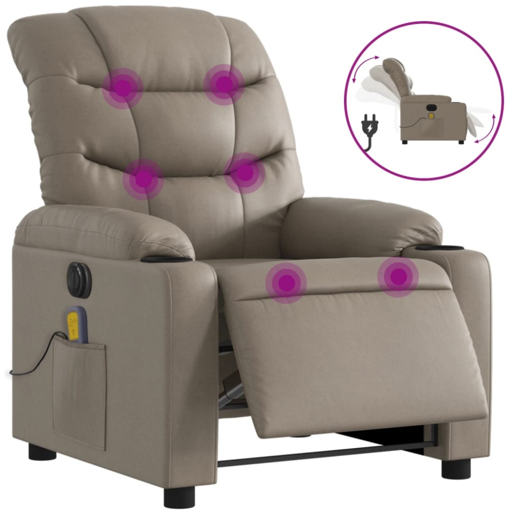 vidaXL Fotoliu electric masaj rabatabil, cappuccino, piele ecologică