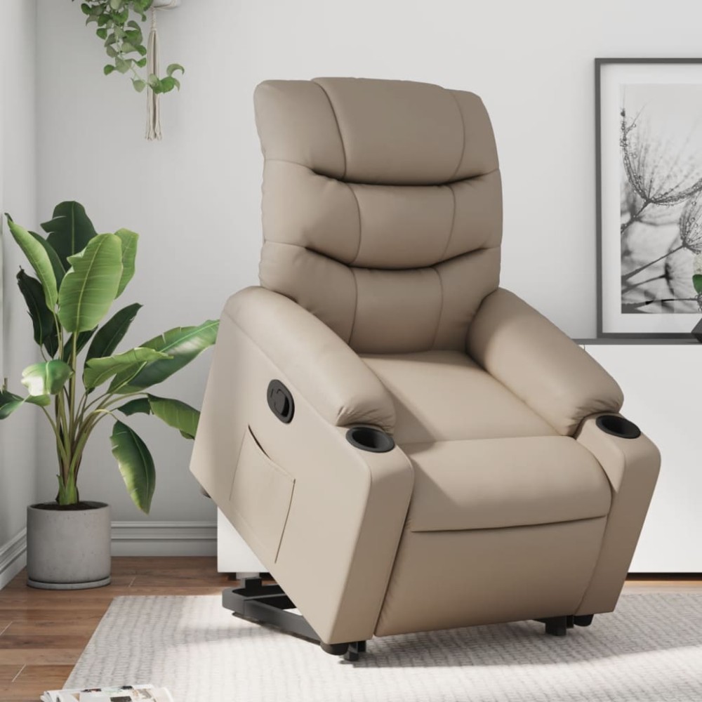 vidaXL Fotoliu rabatabil cu ridicare, cappuccino, piele ecologică