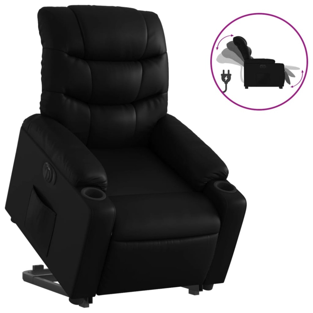vidaXL Fotoliu rabatabil electric cu ridicare, negru, piele ecologică