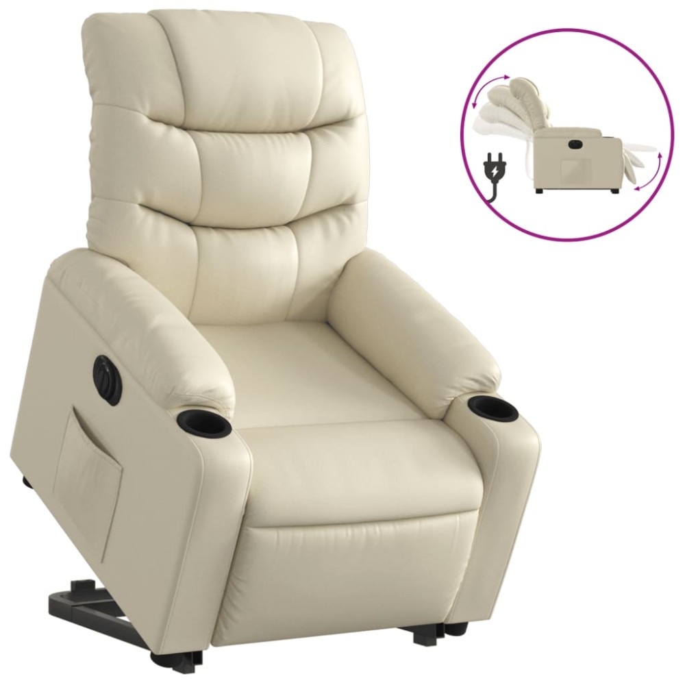 vidaXL Fotoliu rabatabil electric cu ridicare, crem, piele ecologică