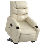vidaXL Fotoliu rabatabil electric cu ridicare, crem, piele ecologică