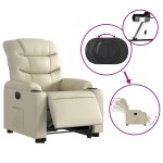vidaXL Fotoliu rabatabil electric cu ridicare, crem, piele ecologică