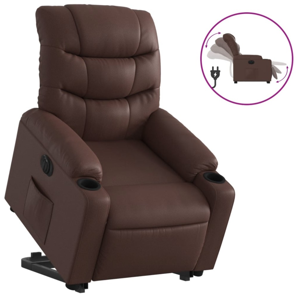 vidaXL Fotoliu rabatabil electric cu ridicare, maro, piele ecologică