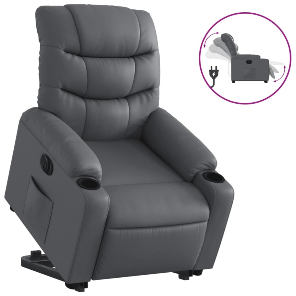 vidaXL Fotoliu rabatabil electric cu ridicare, gri, piele ecologică