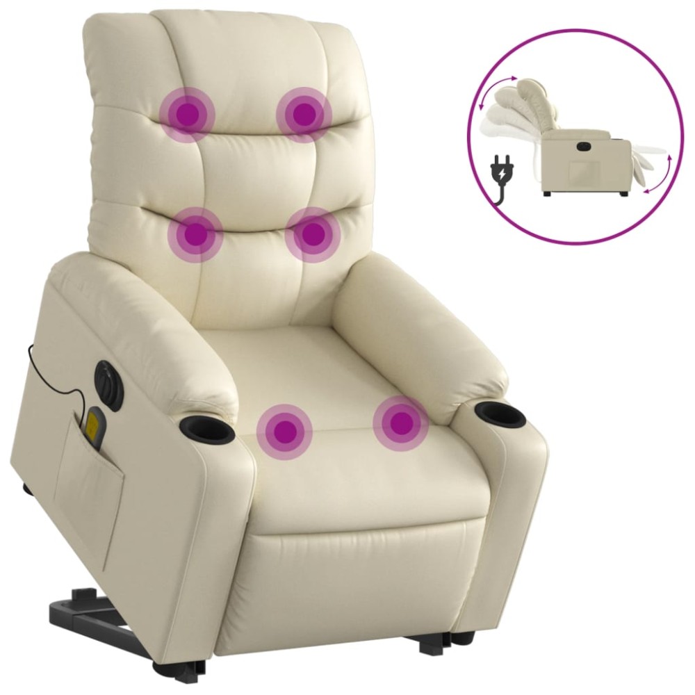 vidaXL Fotoliu electric masaj rabatabil cu ridicare, crem