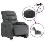 vidaXL Fotoliu masaj rabatabil electric cu ridicare, gri, piele eco