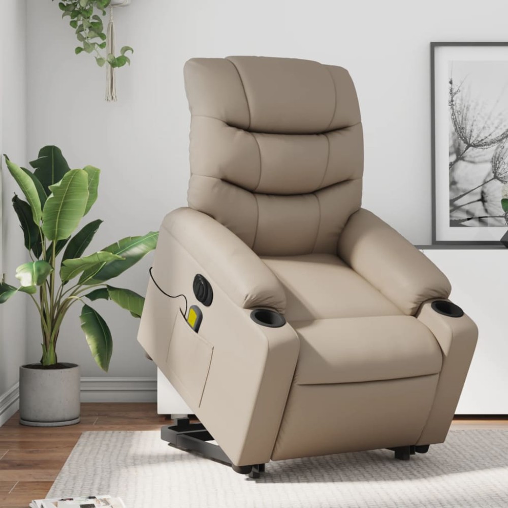 vidaXL Fotoliu electric masaj rabatabil cu ridicare, cappuccino
