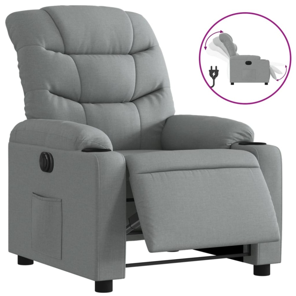 vidaXL Fotoliu rabatabil electric, gri deschis, textil