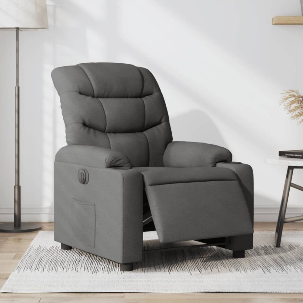 vidaXL Fotoliu rabatabil electric, gri închis, material textil
