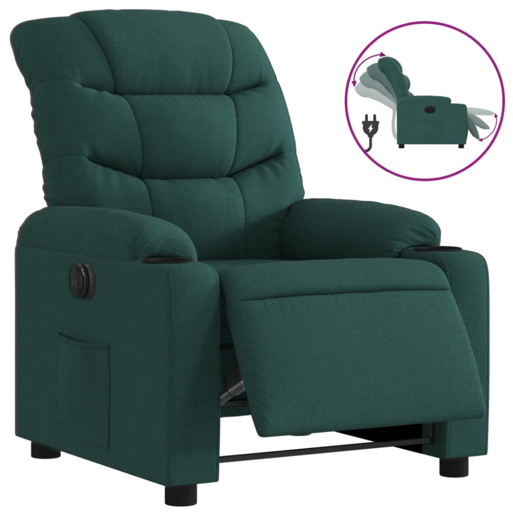 vidaXL Fotoliu rabatabil electric, verde închis, material textil