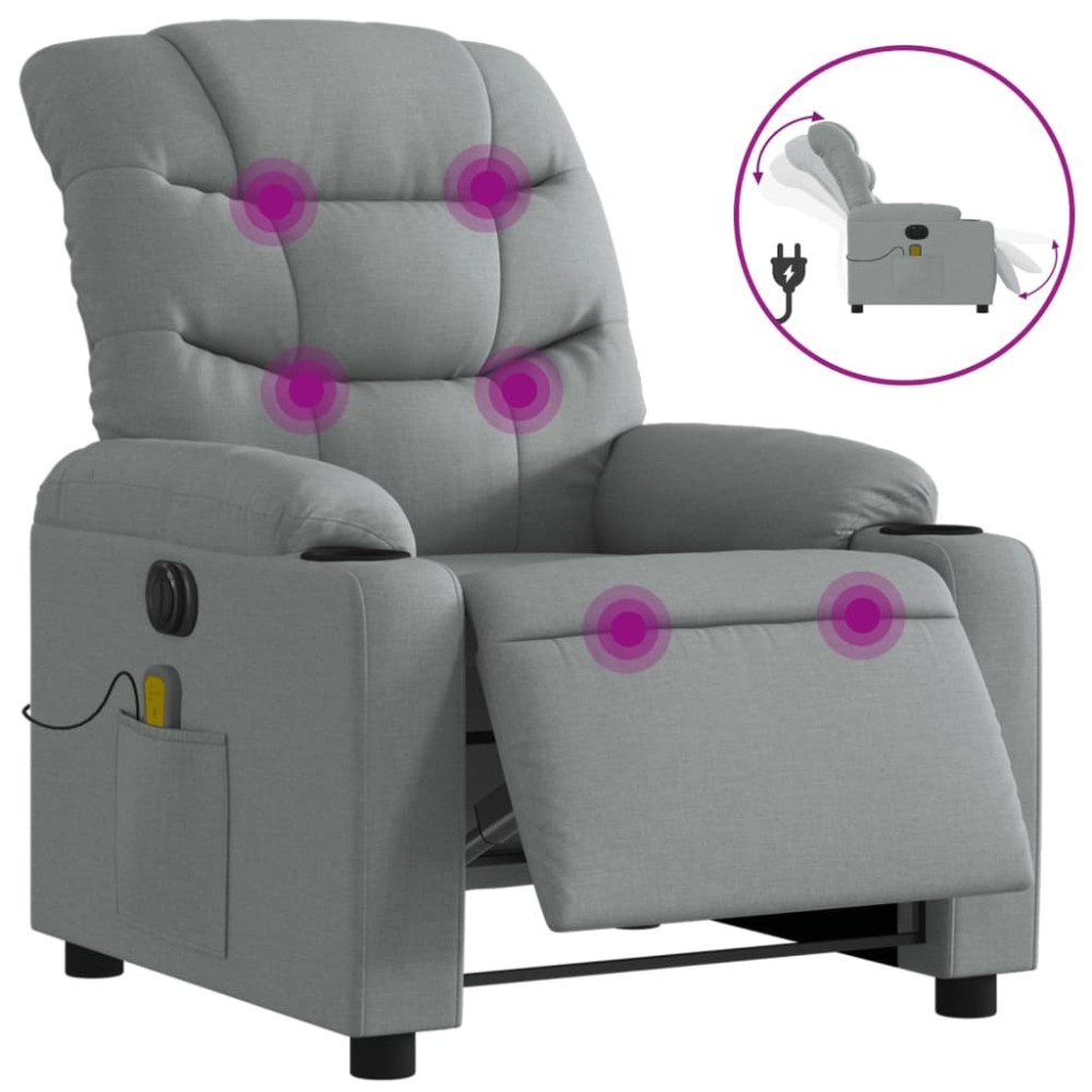 vidaXL Fotoliu electric de masaj rabatabil, gri deschis, microfibră