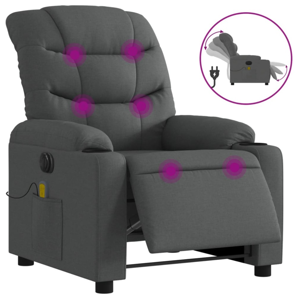 vidaXL Fotoliu electric de masaj rabatabil, gri închis, textil