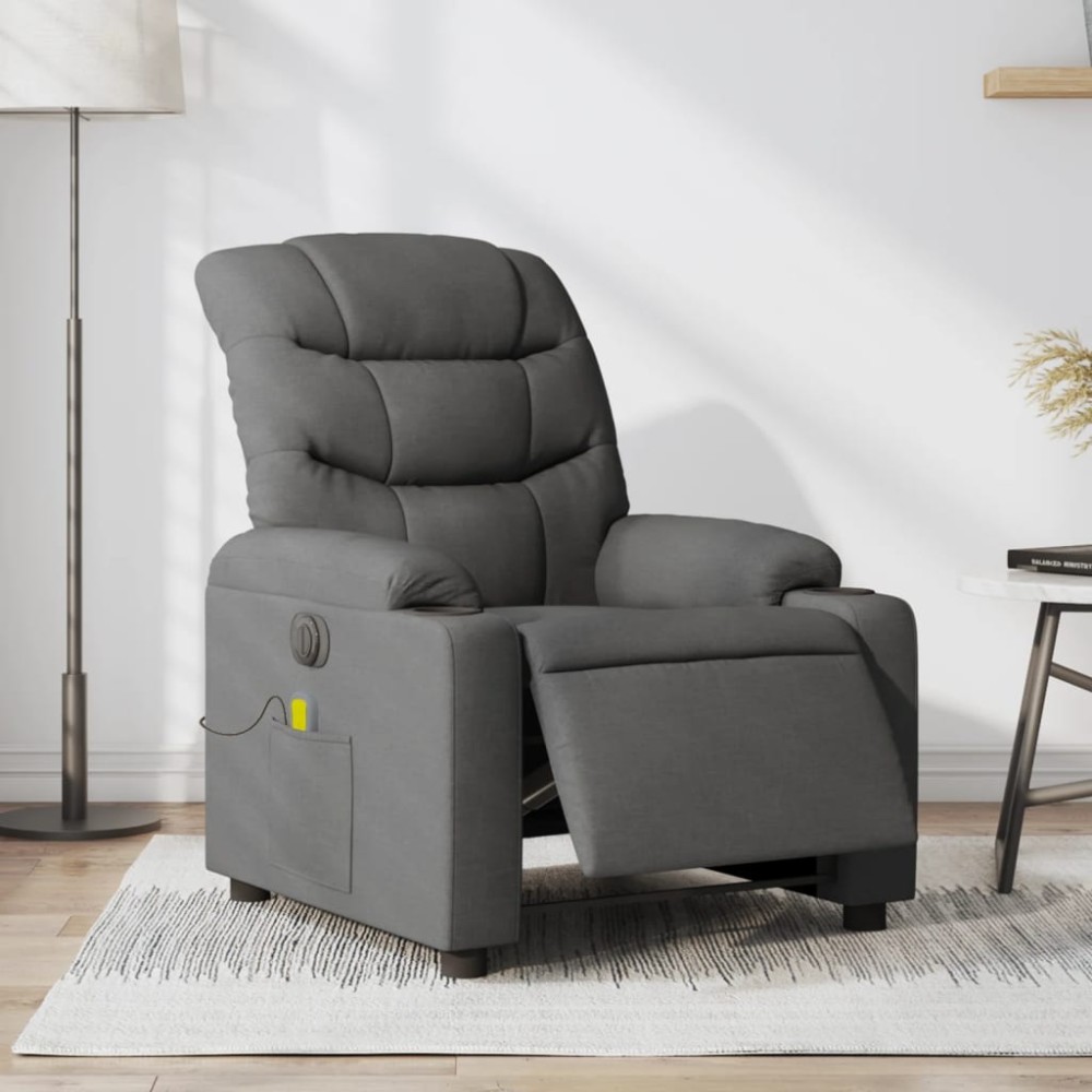 vidaXL Fotoliu electric de masaj rabatabil, gri închis, textil