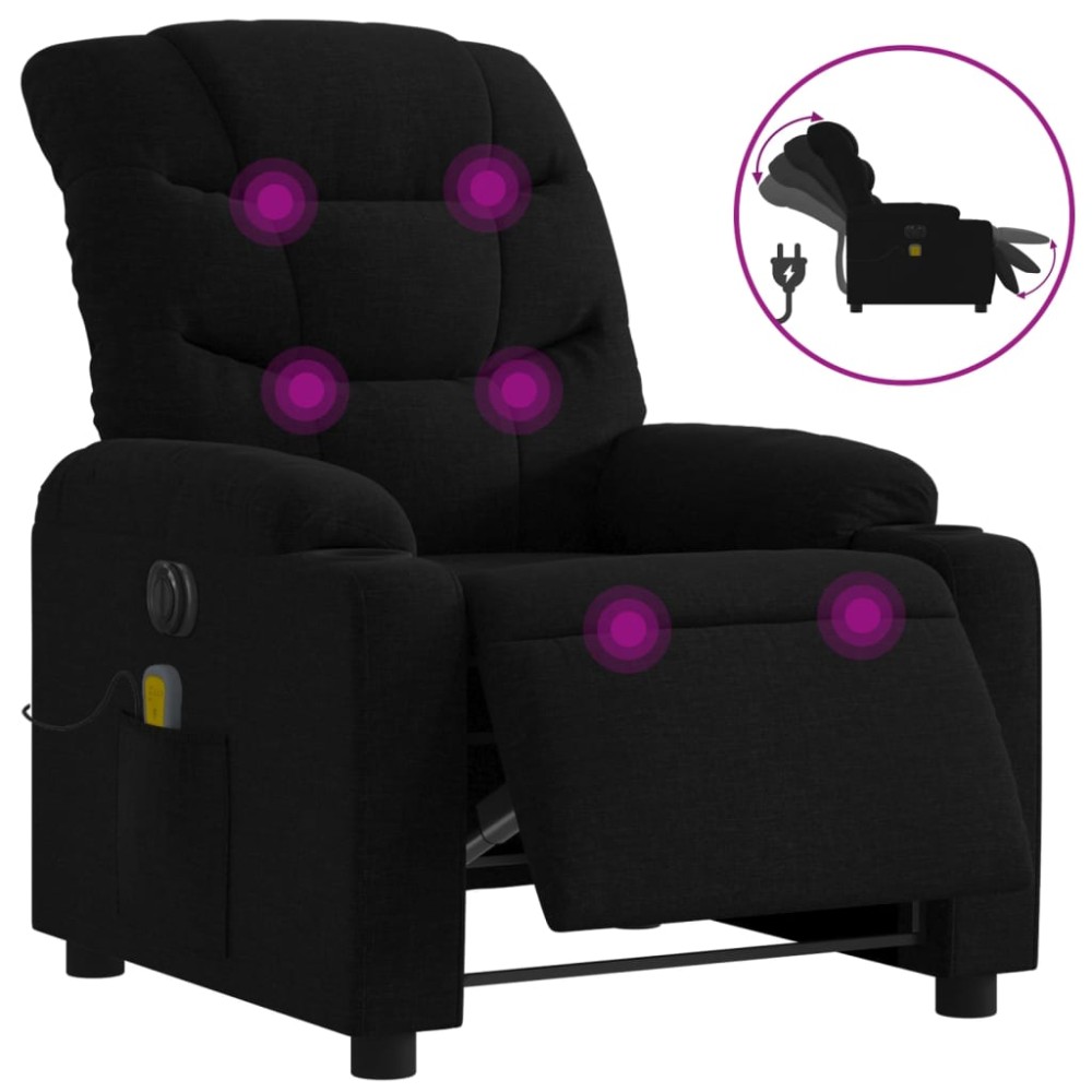vidaXL Fotoliu electric de masaj rabatabil, negru, textil