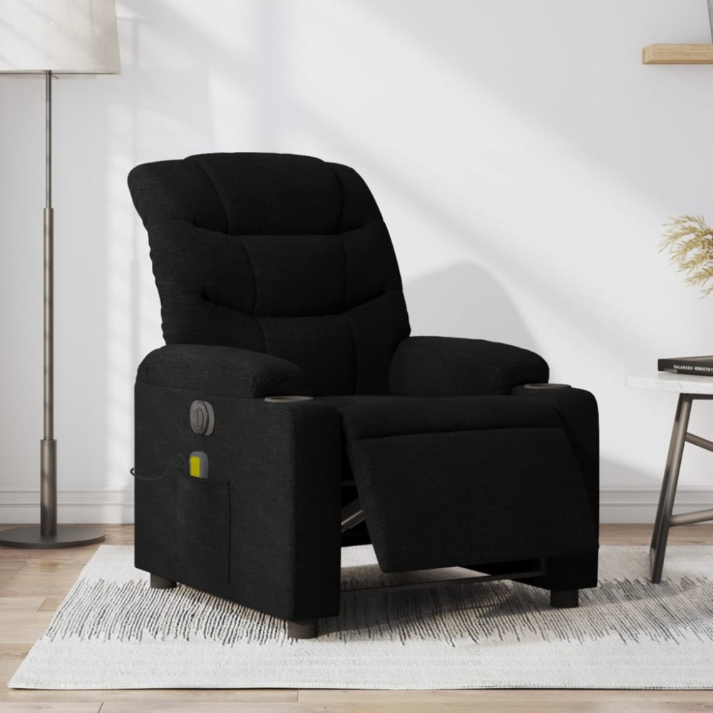 vidaXL Fotoliu electric de masaj rabatabil, negru, textil