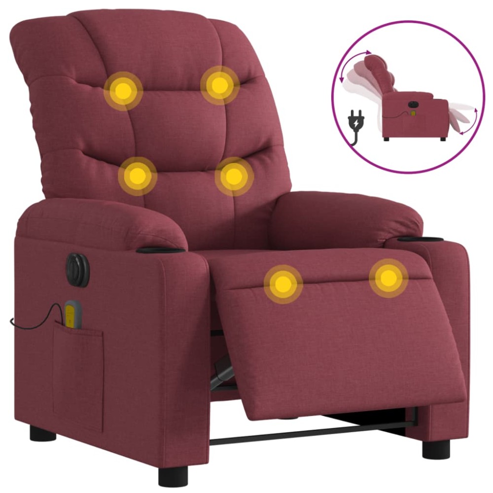 vidaXL Fotoliu electric de masaj rabatabil, roșu vin, textil