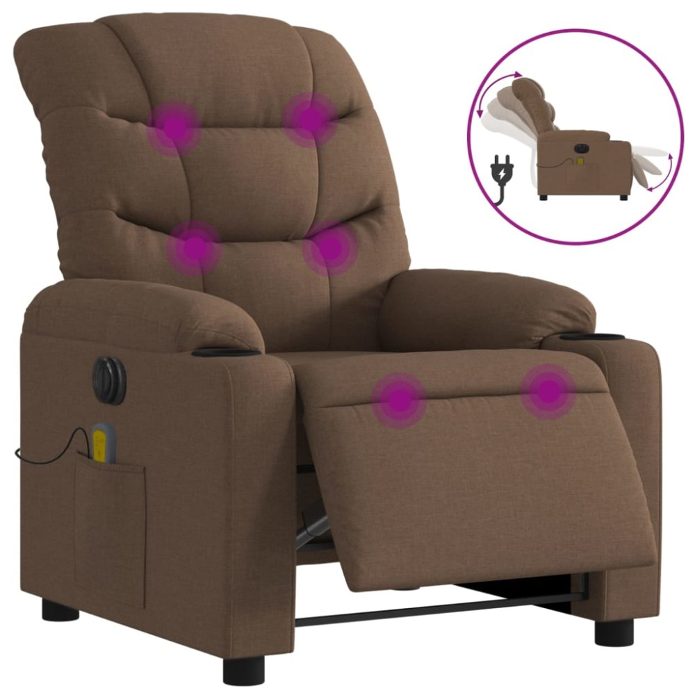 vidaXL Fotoliu electric de masaj rabatabil, maro, textil