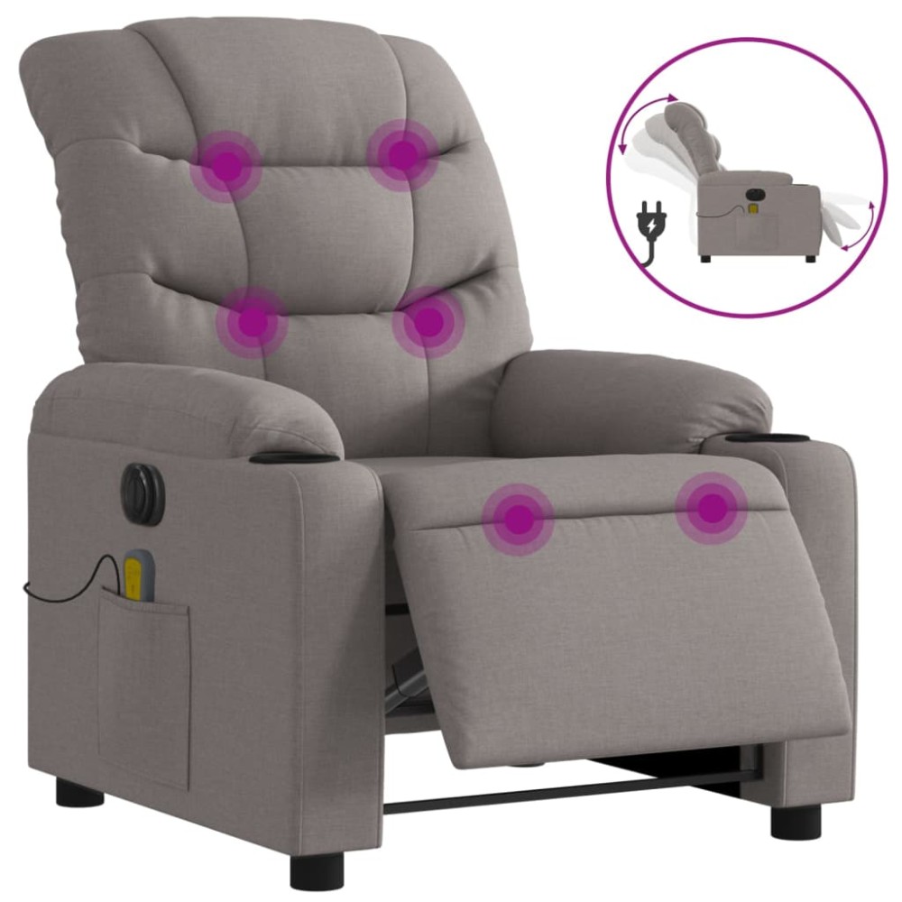 vidaXL Fotoliu electric de masaj rabatabil, gri taupe, textil