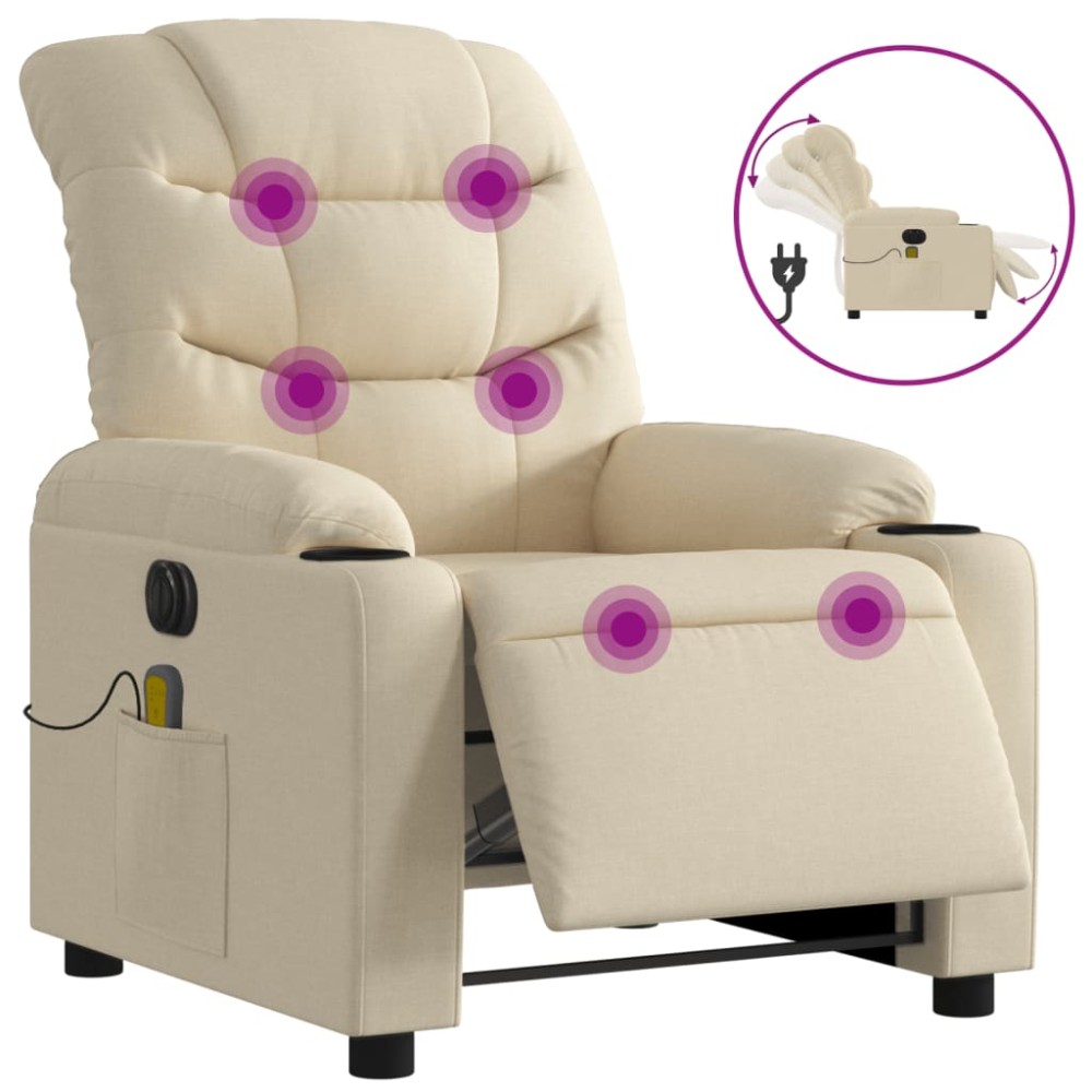 vidaXL Fotoliu electric de masaj rabatabil, crem, textil